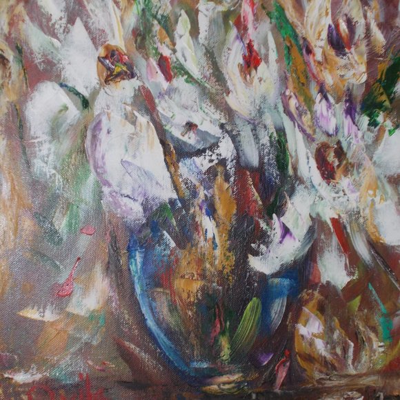 By Texas Artist Davila Other - Original "Majestic Blue Floral" impressionistic oil painting Texas Artist Davila